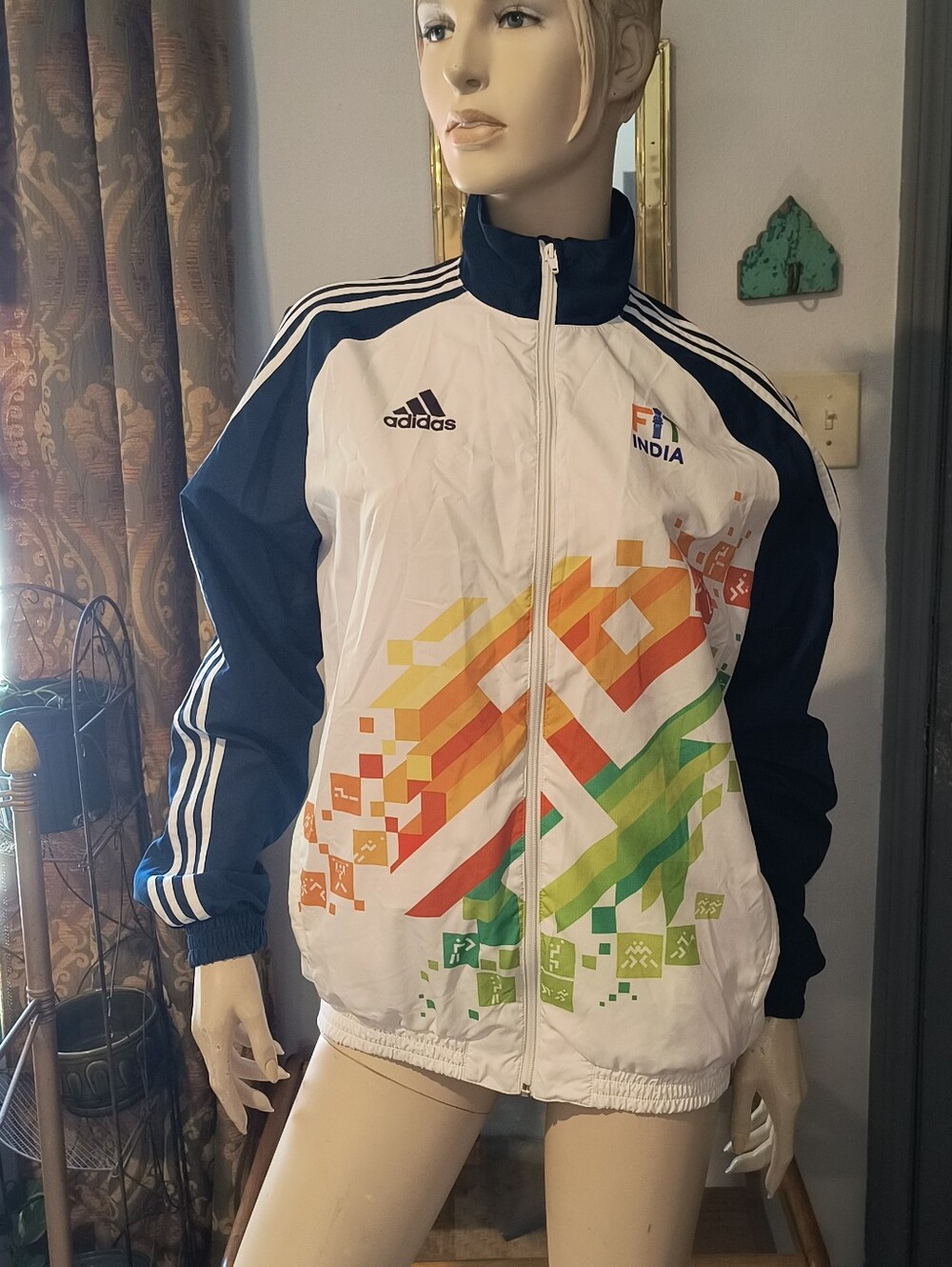 Adidas FIT INDIA White Navy Windbreaker with Multicolor Graphic
